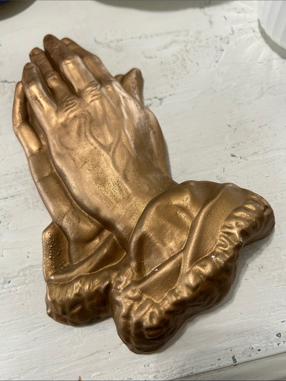 Vintage Decorative Praying Hands Accent in Metallic Gold